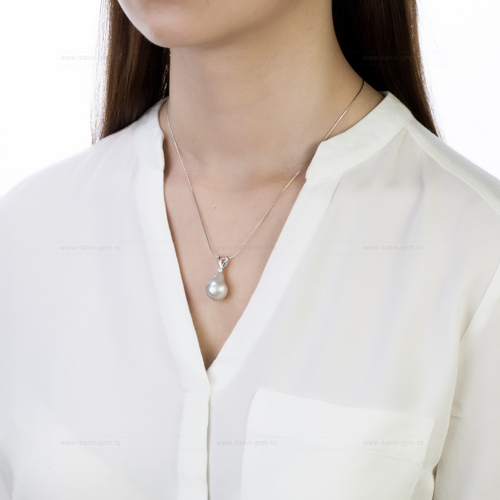 Кулон из серебра с серебристой барочной жемчужиной 13-16 мм. Артикул 11294