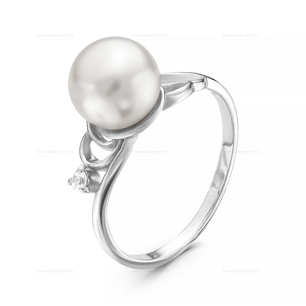 Кольцо из серебра 925 пробы с белой речной жемчужиной 8,5 мм. Артикул 11310