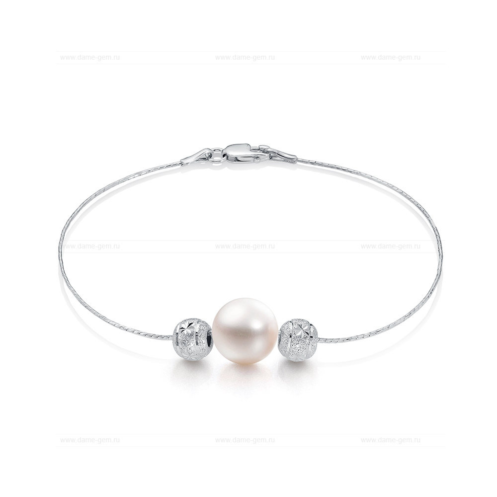 Браслет из серебра с белой речной жемчужиной 9,5-10 мм. Качество жемчуга среднее АА. Артикул 10296