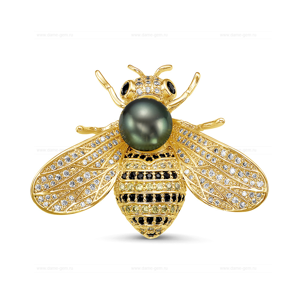 Брошь-кулон из сплава с черной морской жемчужиной 9,5-10 мм. Артикул 12093