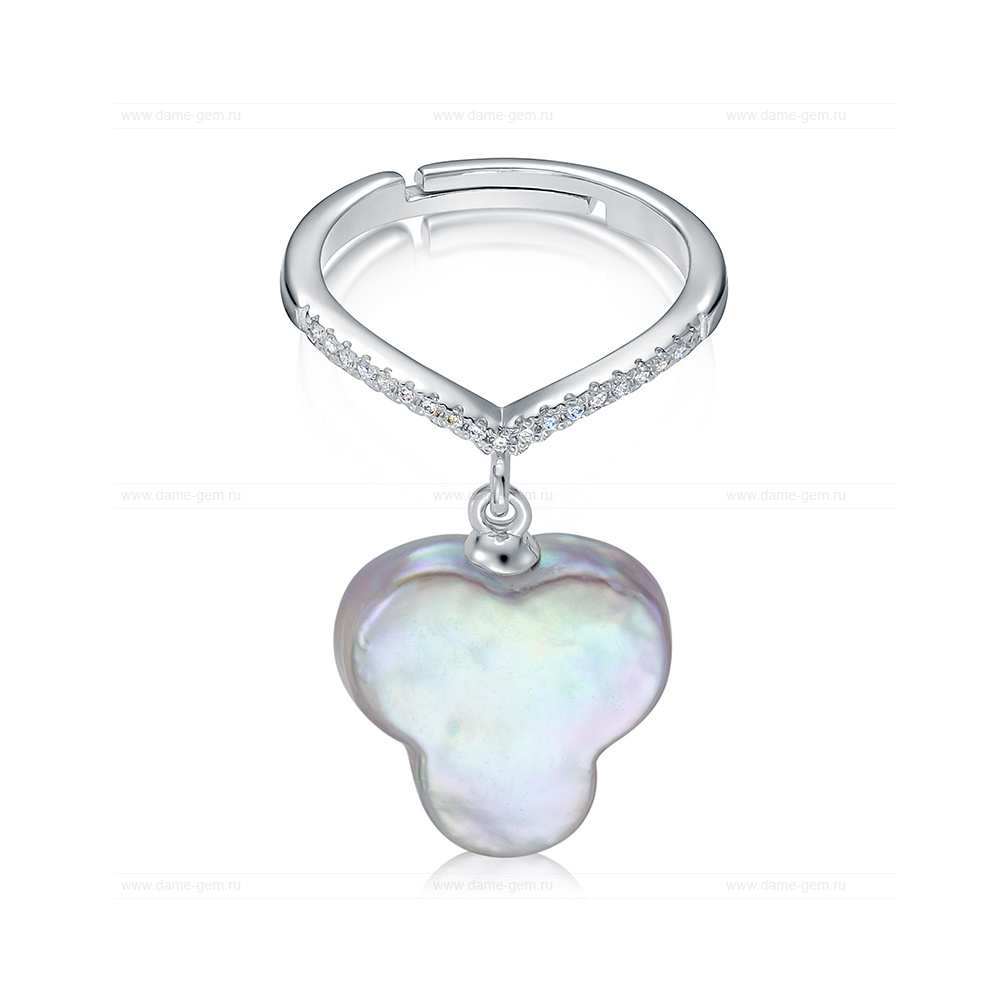 Кольцо из серебра 925 пробы с серой барочной жемчужиной 14 мм. Артикул 9443 Кольцо из серебра 925 пробы с серой барочной жемчужиной 14 мм. Артикул 9443