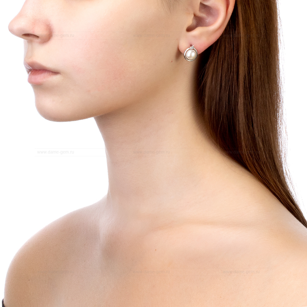 Серьги из серебра с белыми жемчужинами 8-8,5 мм. Артикул 12267