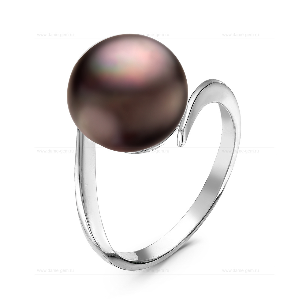Кольцо из серебра 925 пробы с черной речной жемчужиной 10,5-11 мм. Артикул 10919