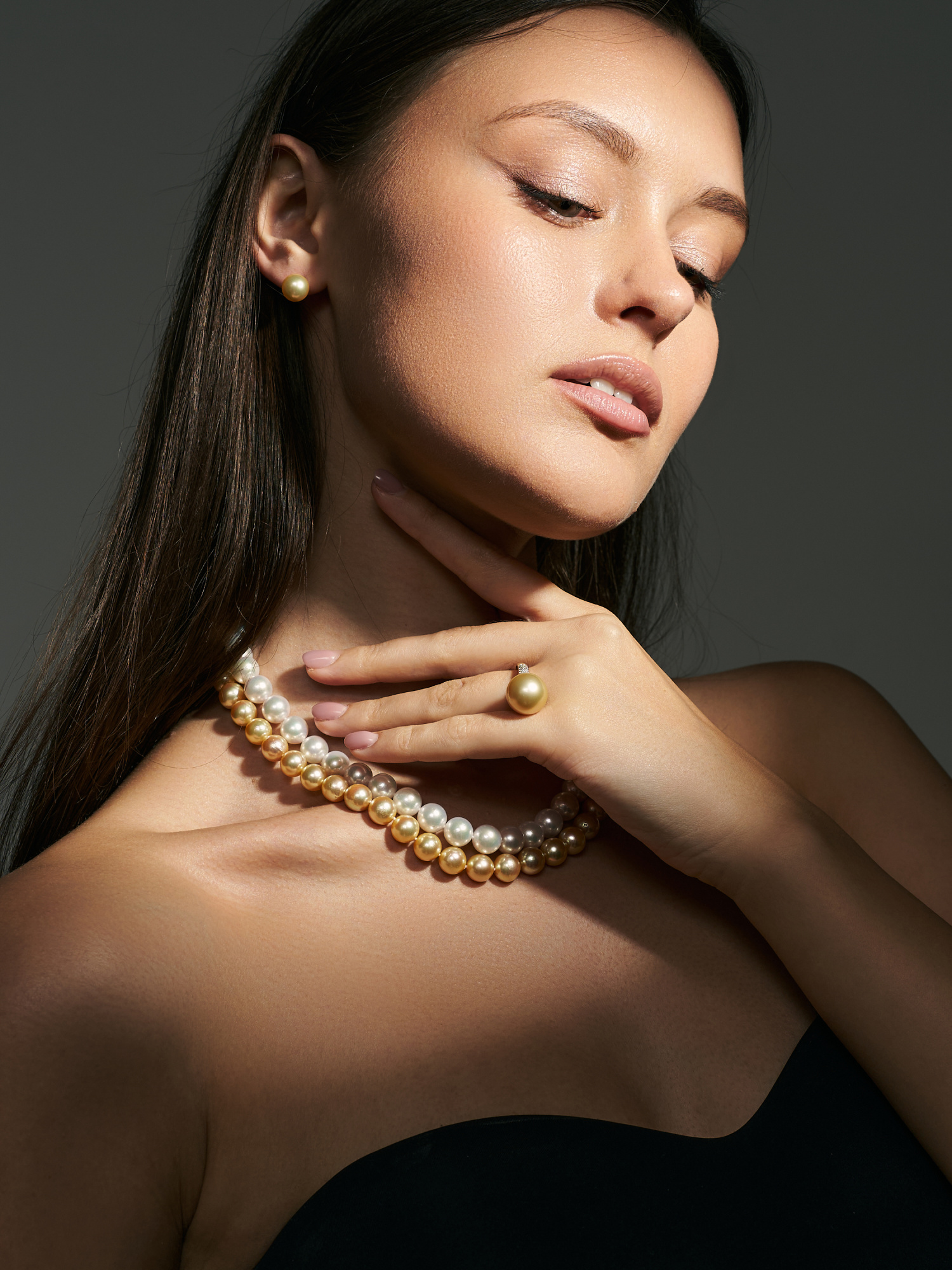 Пусеты из золота 585 пробы c морскими жемчужинами Акойя 9-9,5 мм. Артикул 11303