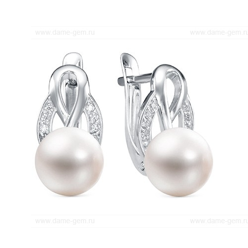 Серьги из белого золота с белыми жемчужинами 7,5-8 мм. Артикул 9297 Серьги из белого золота с белыми жемчужинами 7,5-8 мм. Артикул 9297