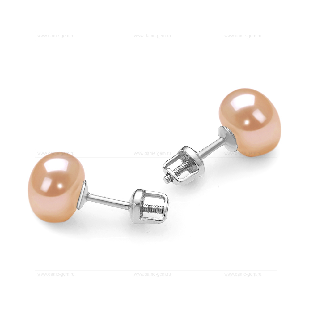 Пусеты из серебра с розовыми жемчужинами 8,5-9 мм. Артикул 11756