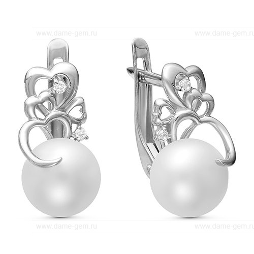 Серьги из белого золота с белыми жемчужинами 7,5-8 мм. Артикул 12799