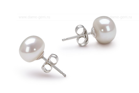 Пусеты из серебра с белыми жемчужинами 8,5-9 мм. Артикул 10169