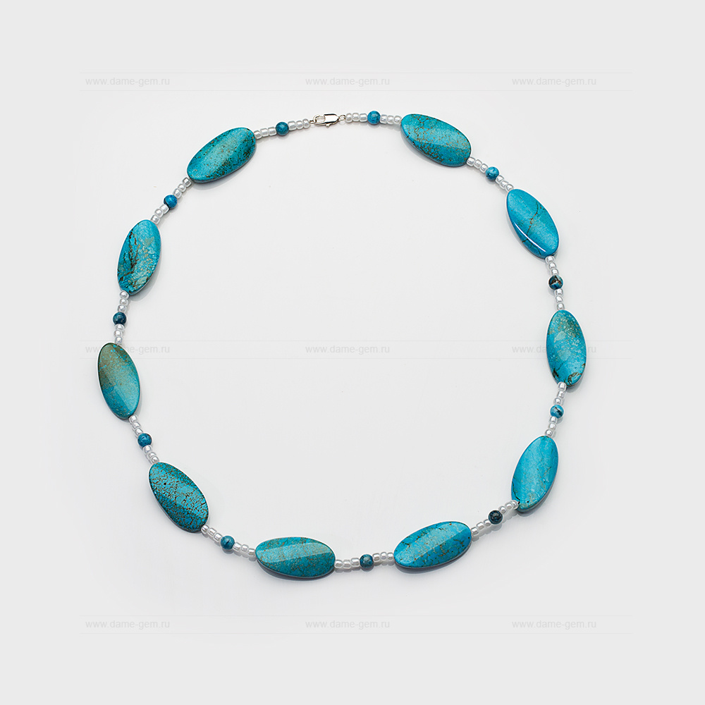 Длинные бусы из голубой бирюзы и бисера. Артикул 12374 Длинные бусы из голубой бирюзы и бисера. Артикул 12374