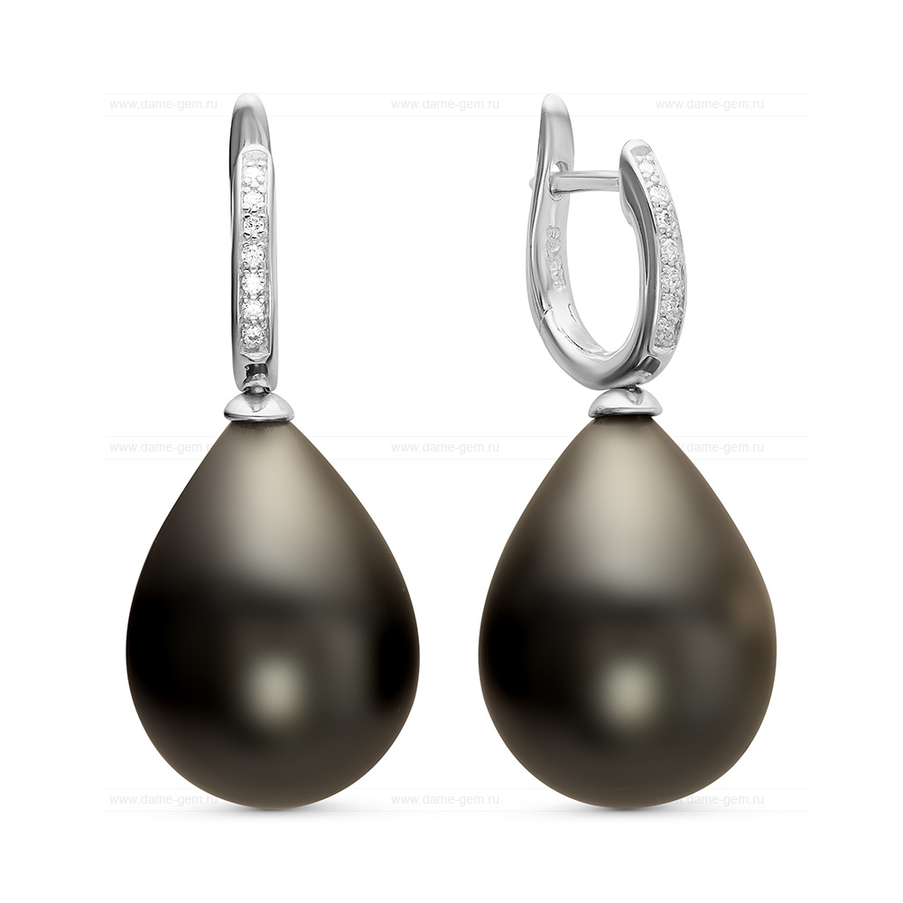 Серьги из серебра с черными жемчужинами "Майорика" 16-20 мм. Артикул 11277
