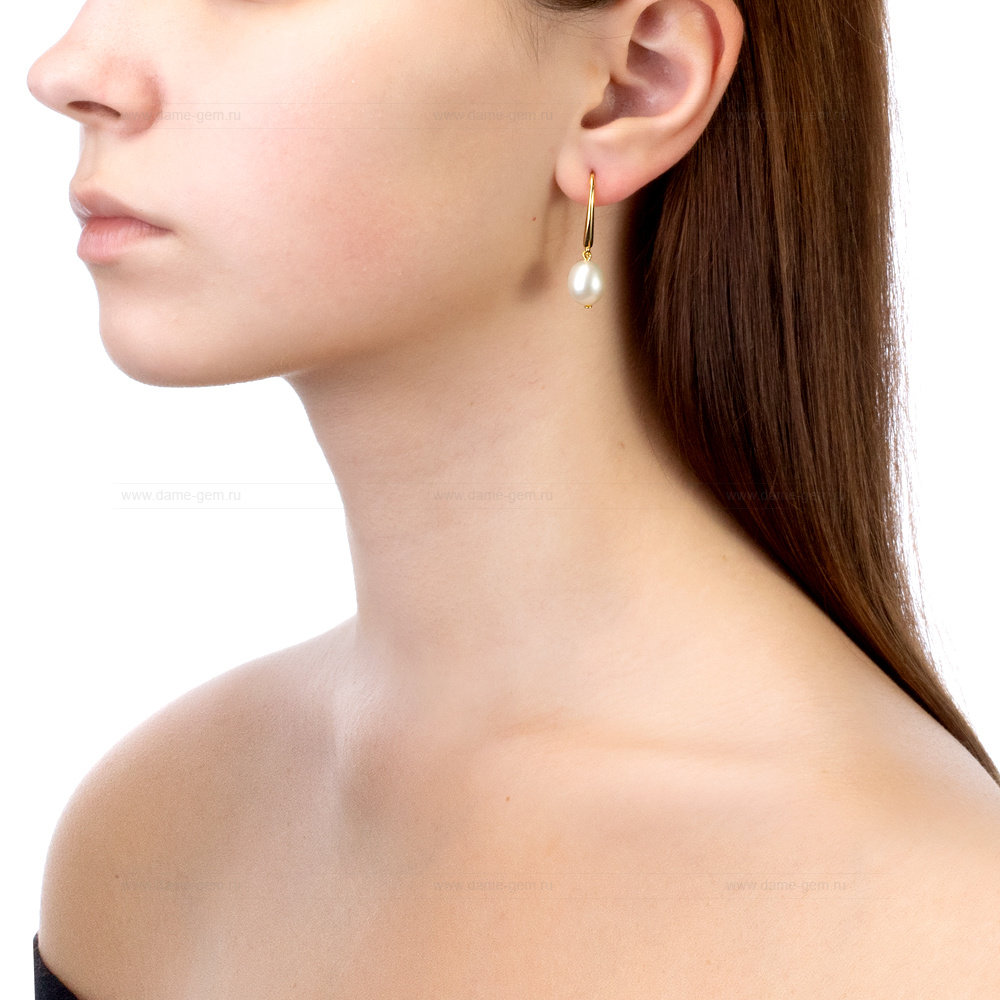 Серьги из серебра с белыми жемчужинами 10-11 мм. Артикул 12196