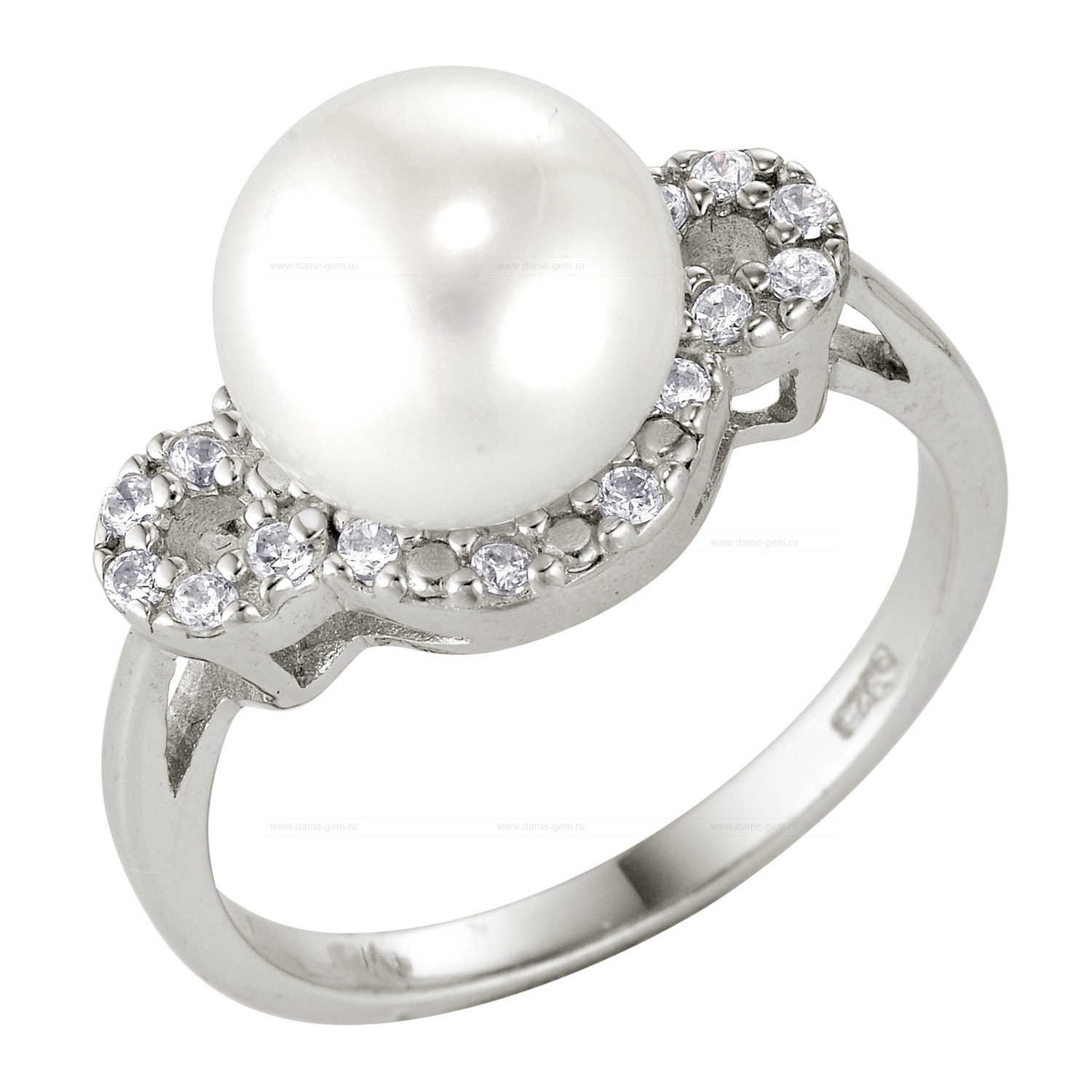Кольцо из серебра 925 пробы с белой жемчужиной 10 мм. Артикул 8743