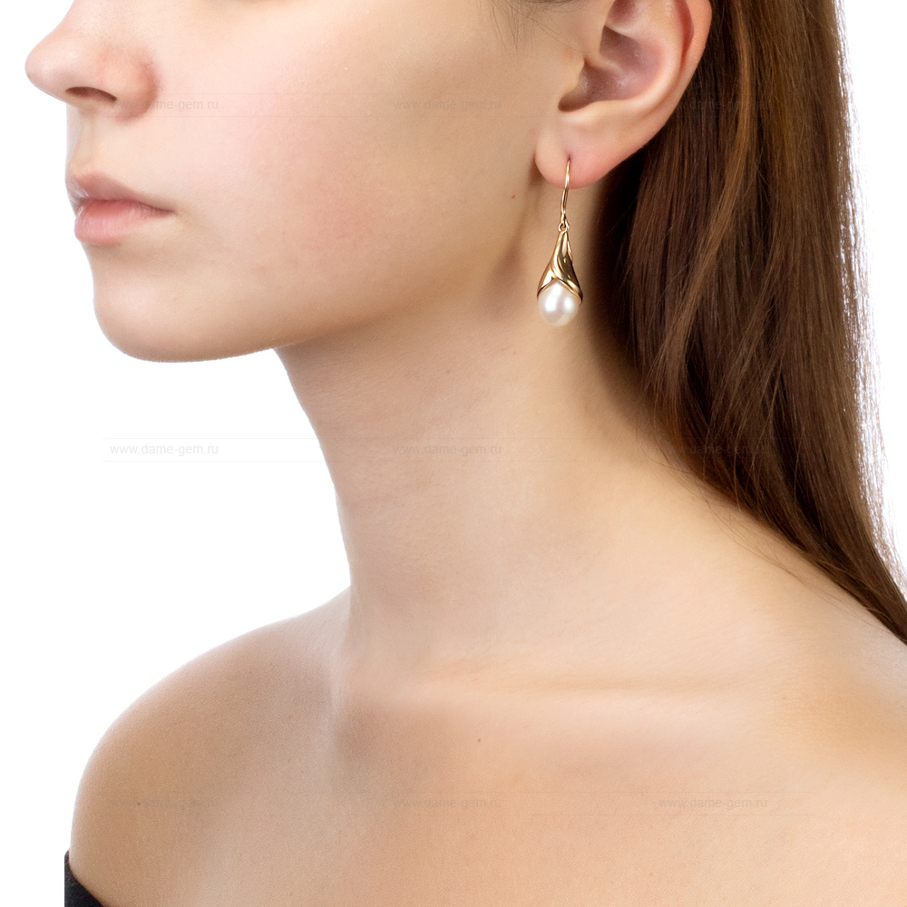 Серьги из серебра с белыми жемчужинами 11-12 мм. Артикул 11937