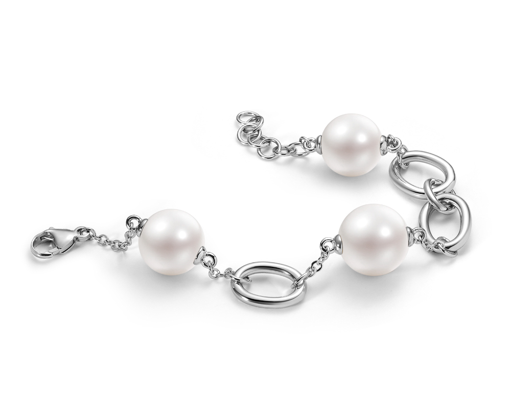 Браслет из серебра 925 пробы с белыми жемчужинами "Эдисон" 12,5-13 мм. Качество высокое АА+. Артикул 12864