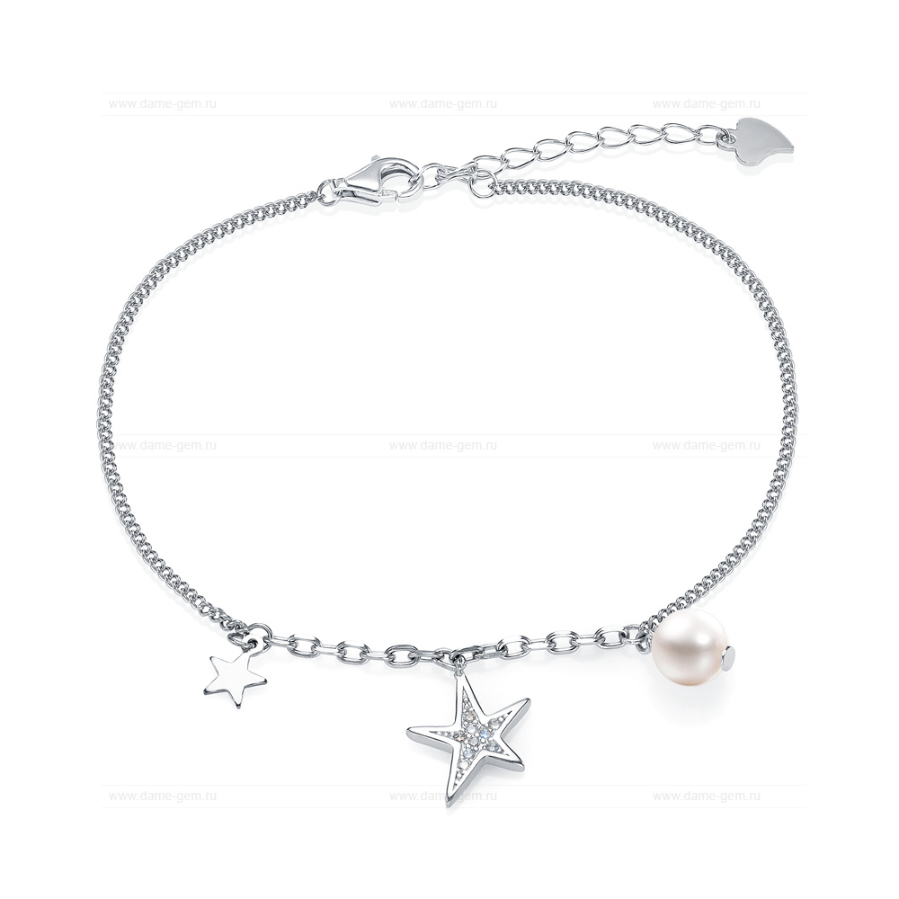 Браслет из серебра с белой морской жемчужиной Акойя 6-6,5 мм. Качество жемчуга высокое АА+. Артикул 12835