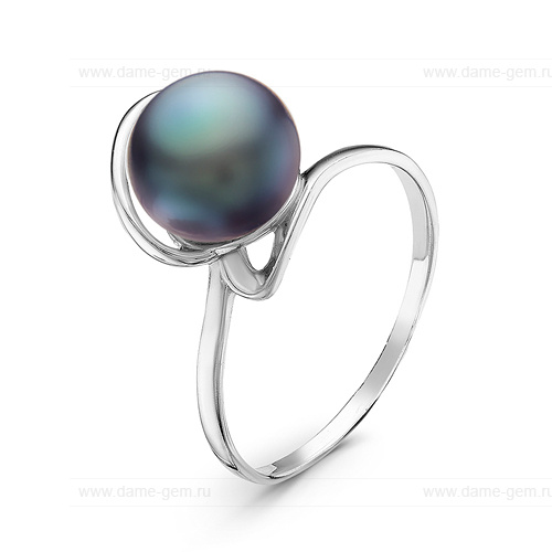 Кольцо из серебра 925 пробы с черной речной жемчужиной 8,5-9,5 мм. Артикул 10941