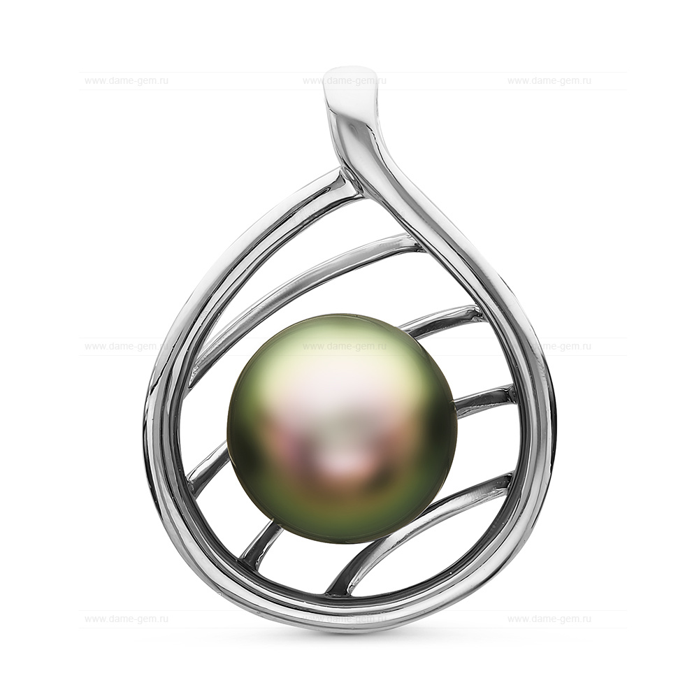 Кулон из серебра с черной Таитянской жемчужиной 10-11 мм. Артикул 10710