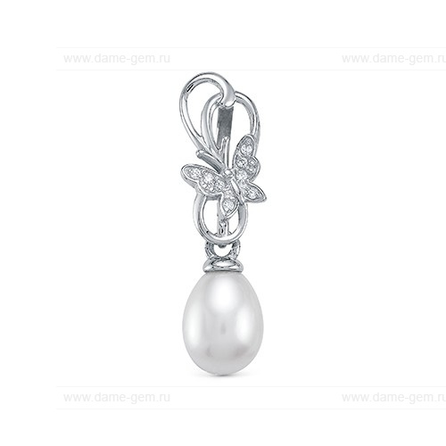 Кулон из серебра с белой жемчужиной "капля" 7,5-8 мм. Артикул 9472
