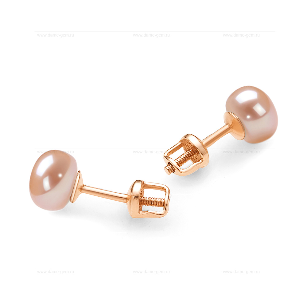 Пусеты из серебра с розовыми жемчужинами 7,5-8 мм. Артикул 11758