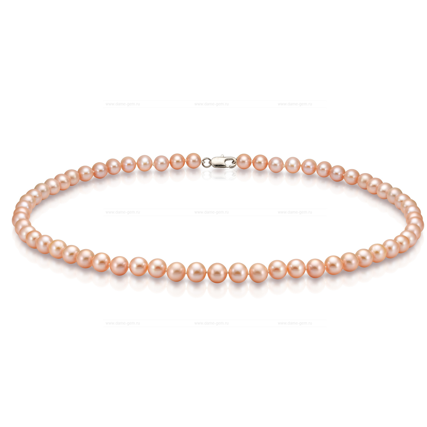 Ожерелье из персикового круглого речного жемчуга 6,5-7 мм. Качество жемчуга наивысшее ААА. Артикул 8397