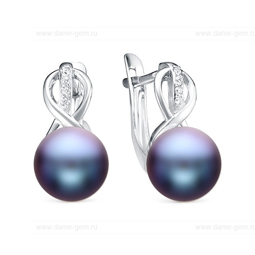 Серьги из серебра с черными жемчужинами 8,5-9 мм. Артикул 11371 Серьги из серебра с черными жемчужинами 8,5-9 мм. Артикул 11371