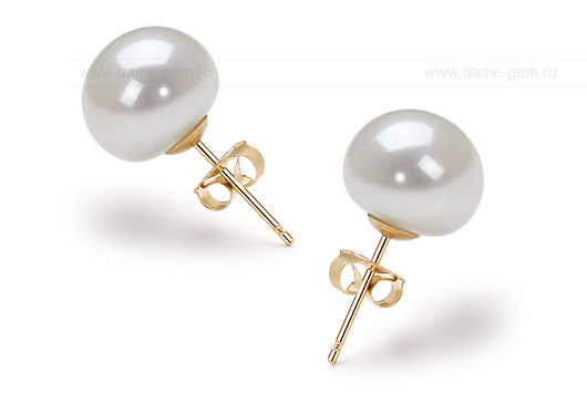 Пусеты из серебра с белыми жемчужинами 9,5-10 мм. Артикул 8526 Пусеты из серебра с белыми жемчужинами 9,5-10 мм. Артикул 8526