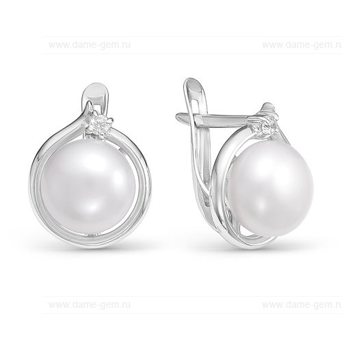Серьги из серебра с белыми жемчужинами 8-8,5 мм. Артикул 12267