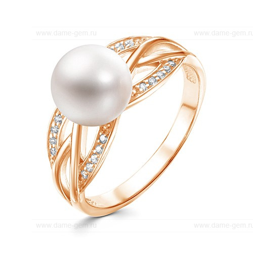 Кольцо из желтого золота 585 пробы с белой жемчужиной 8,5-9 мм. Артикул 12031