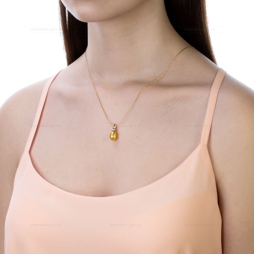 Подвеска из серебра с золотистой жемчужиной 8-8,5 мм. Артикул 10727