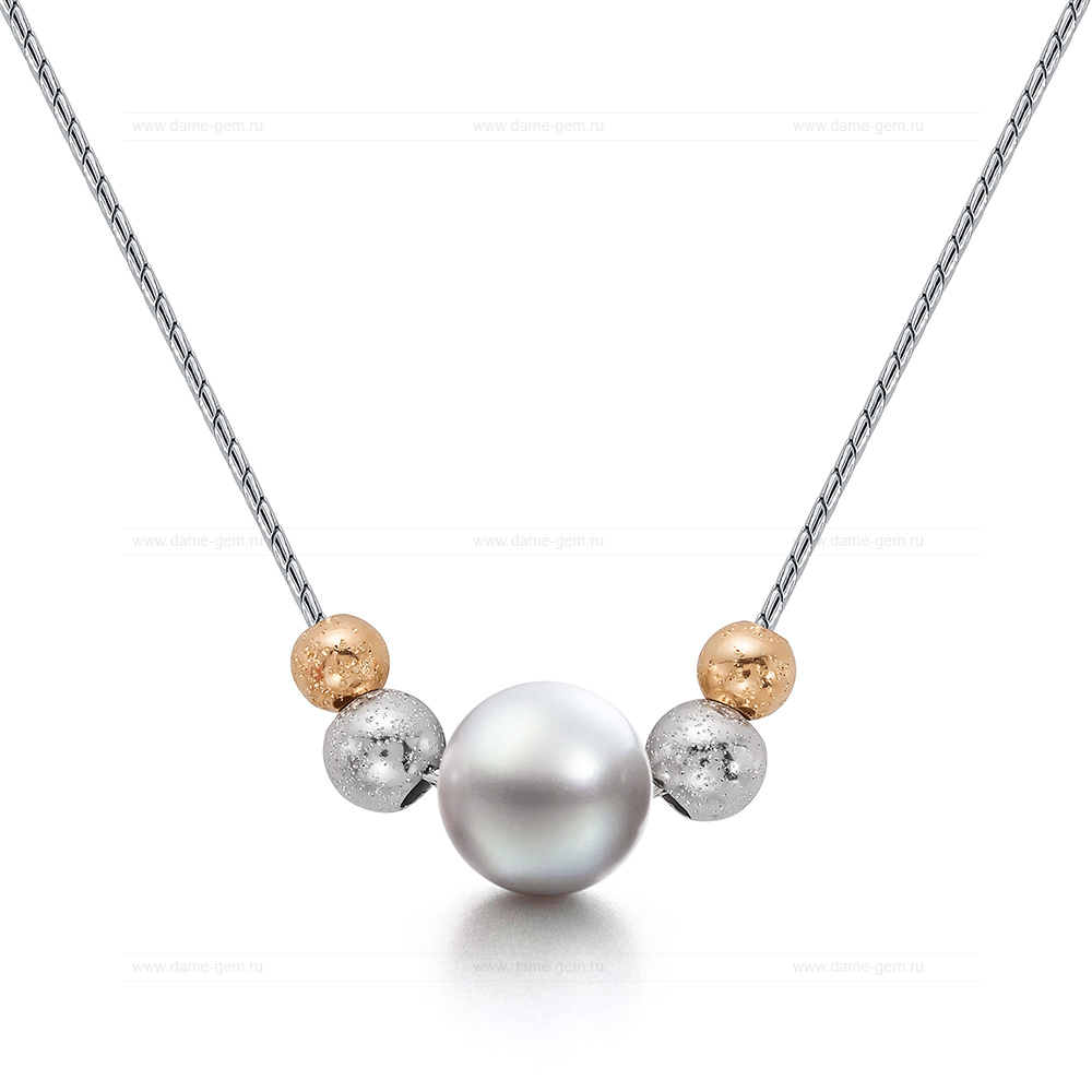 Цепочка из серебра 925 пробы с серой морской жемчужиной Акойя 8,5-9 мм. Артикул 12428