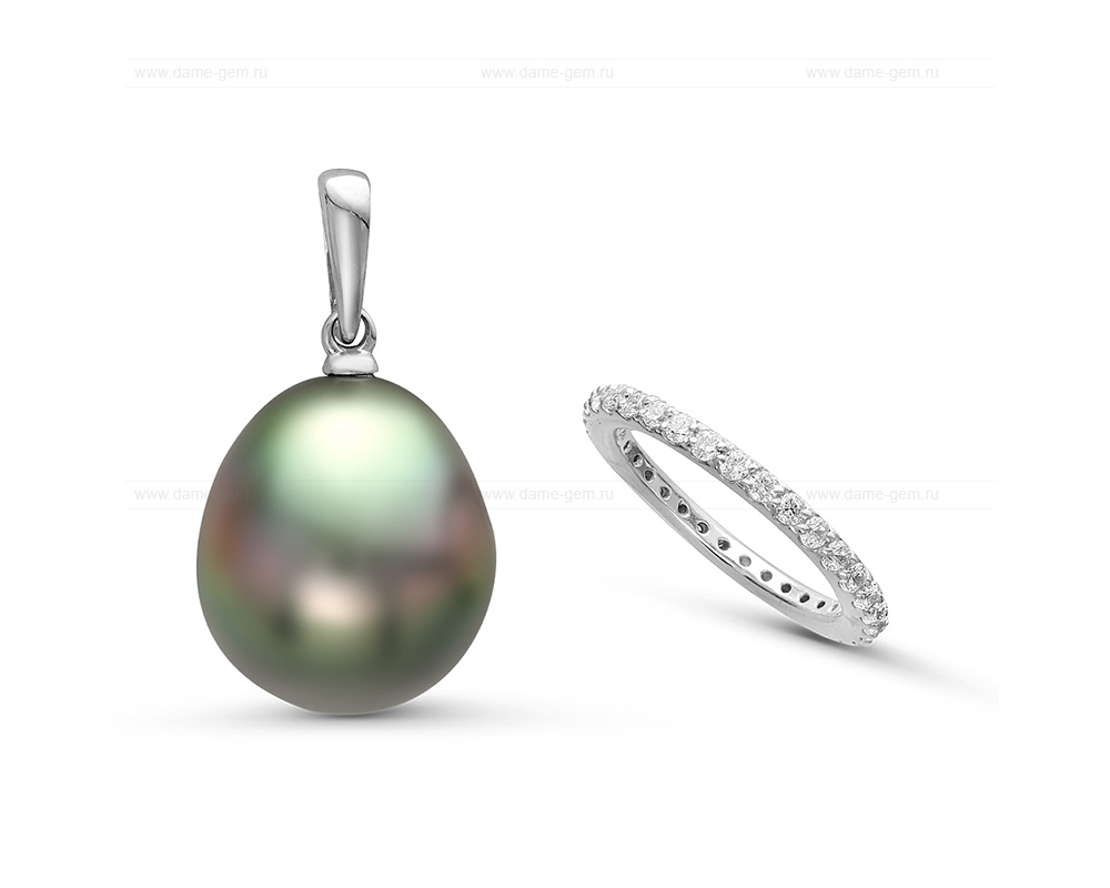 Кулон из белого золота с черной Таитянской жемчужиной 12-12,5 мм. Артикул 11456