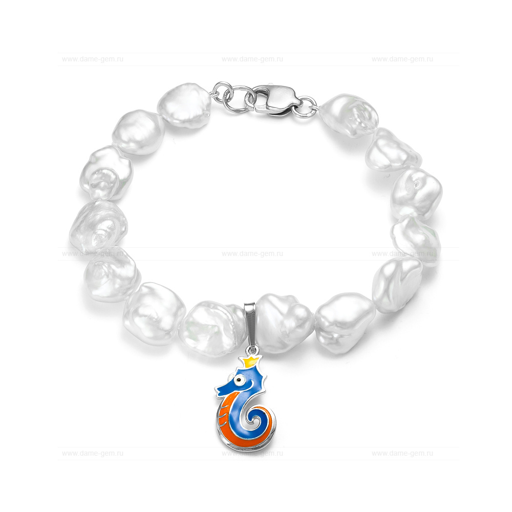 Детский браслет из белого барочного жемчуга 9-10 мм. Качество жемчуга наивысшее ААА. Артикул 11880