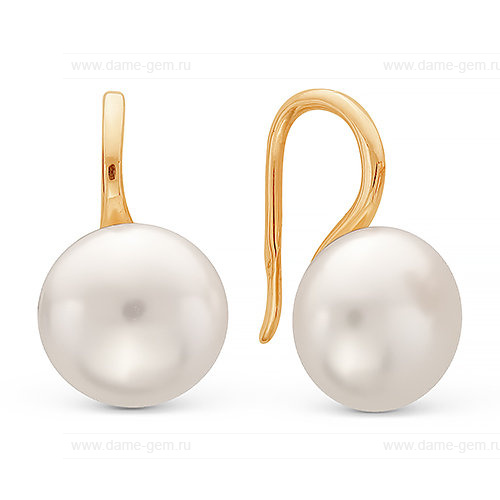 Серьги из красного золота с белыми жемчужинами 9,5-10 мм. Артикул 12768
