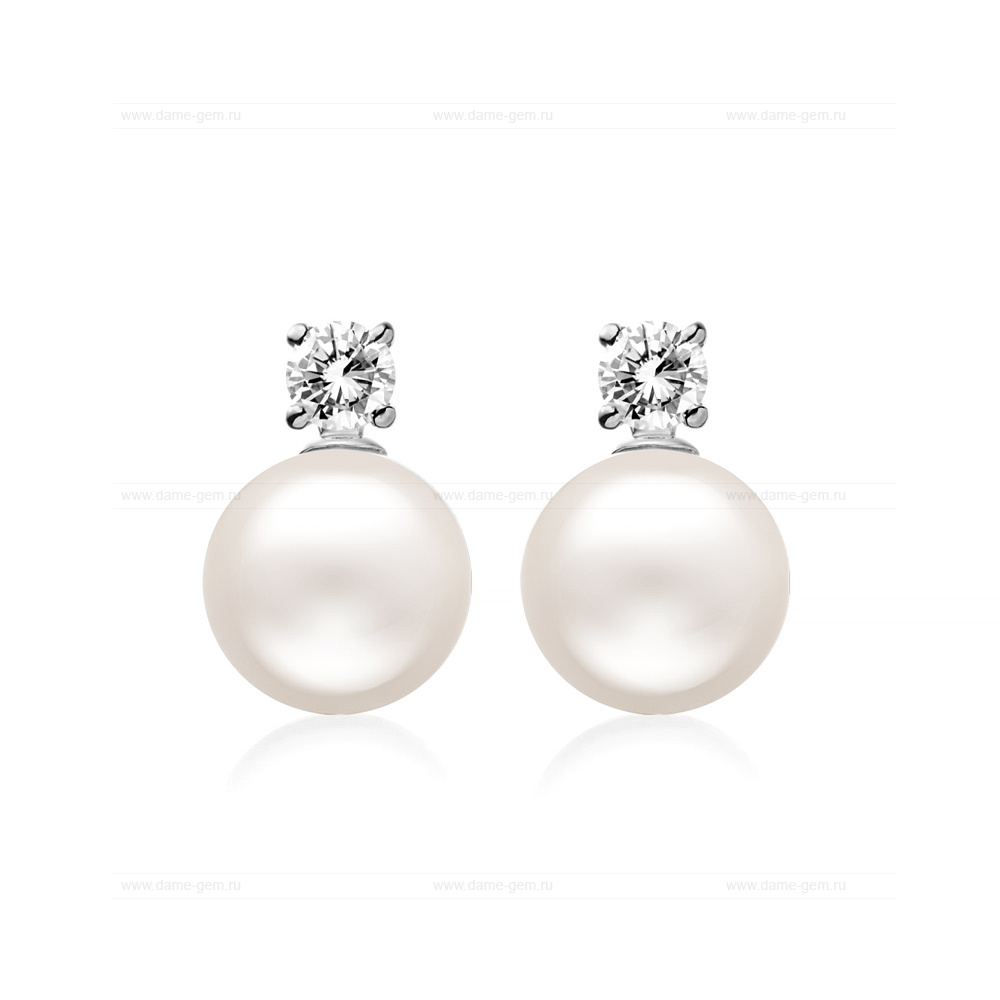 Серьги из серебра с белыми жемчужинами 7,5-8 мм. Артикул 11823