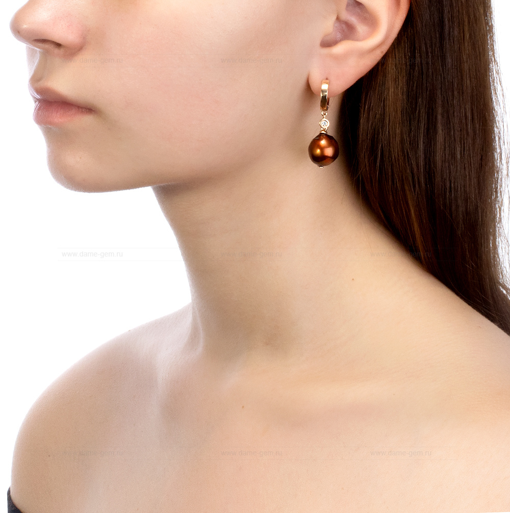 Серьги из серебра с шоколадными жемчужинами 13-16 мм. Артикул 10213