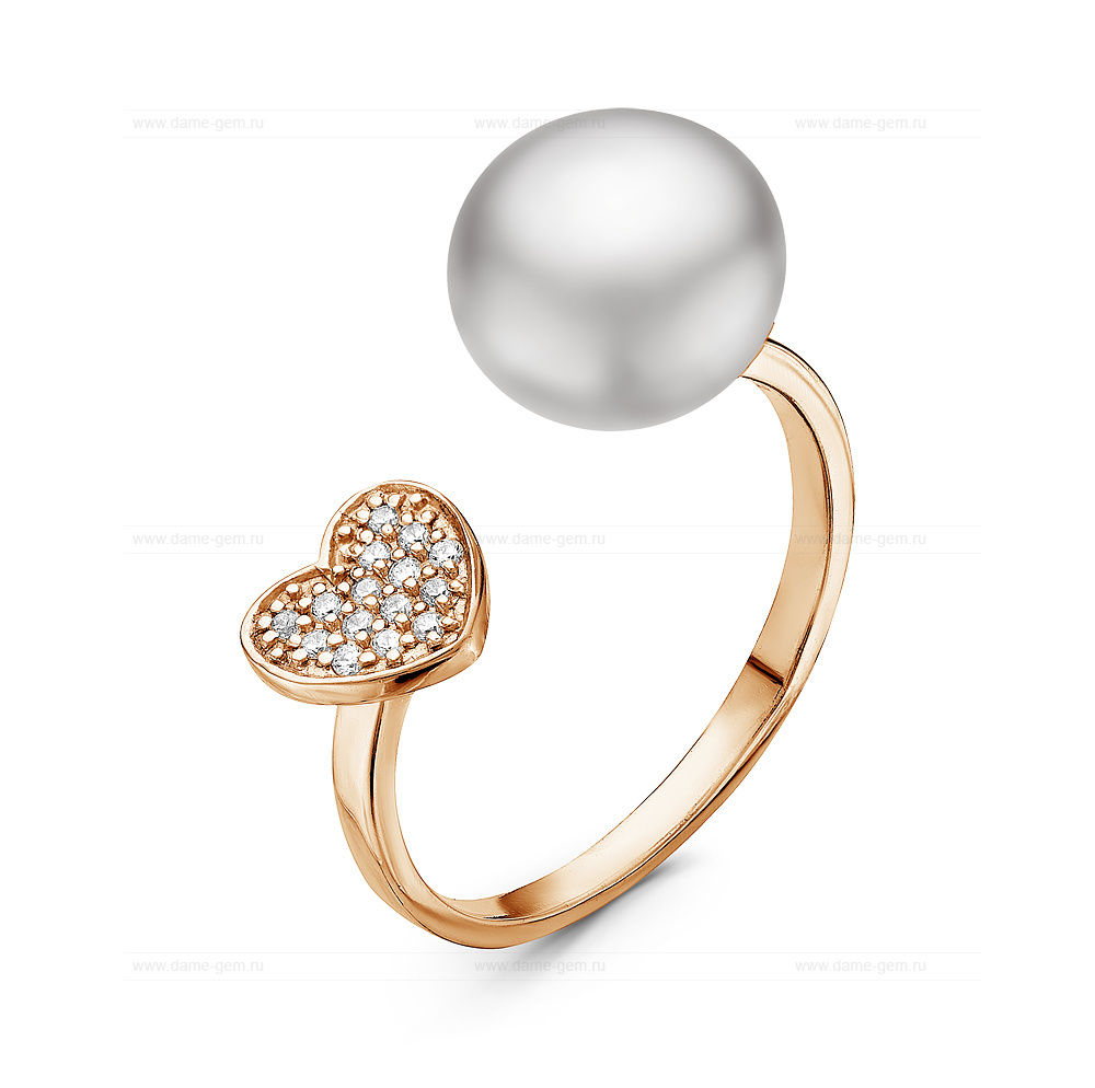 Двойное кольцо "Dior" из серебра 925 пробы с белой жемчужиной 9,5-10 мм. Артикул 11056 Двойное кольцо "Dior" из серебра 925 пробы с белой жемчужиной 9,5-10 мм. Артикул 11056