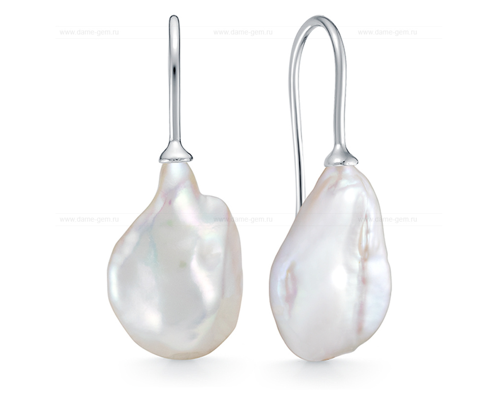 Серьги из серебра с белыми жемчужинами "барокко" 10-13 мм. Артикул 12492