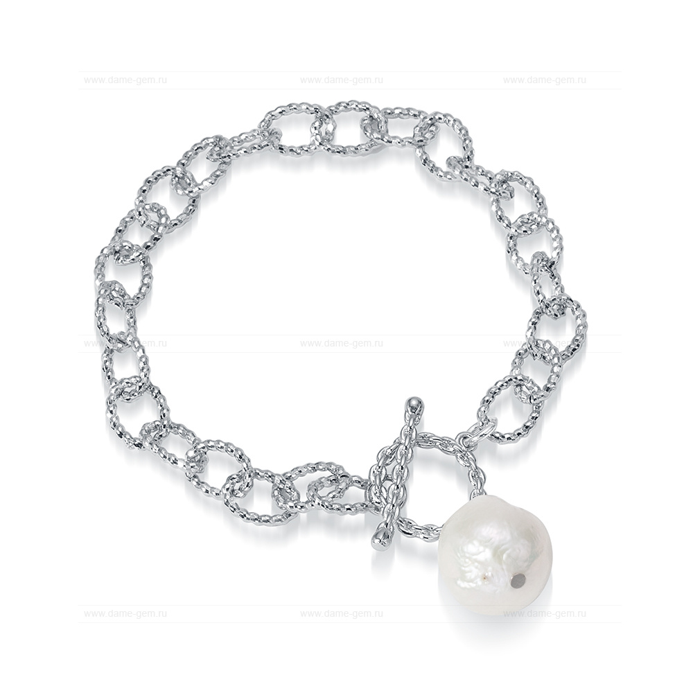 Браслет из бижутерного сплава с барочной жемчужиной 12-13 мм. Качество жемчуга высокое АА+. Артикул 12723