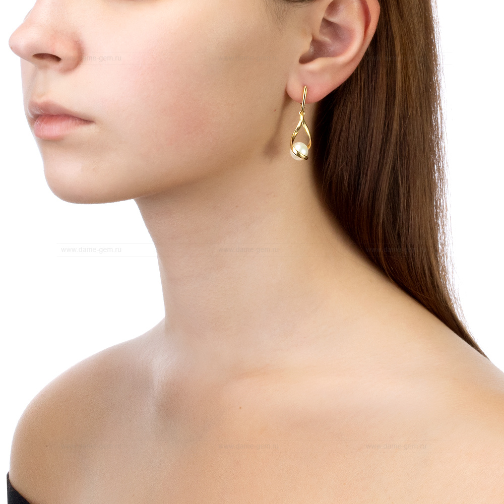 Серьги из красного золота с белыми жемчужинами 8 мм. Артикул 12770