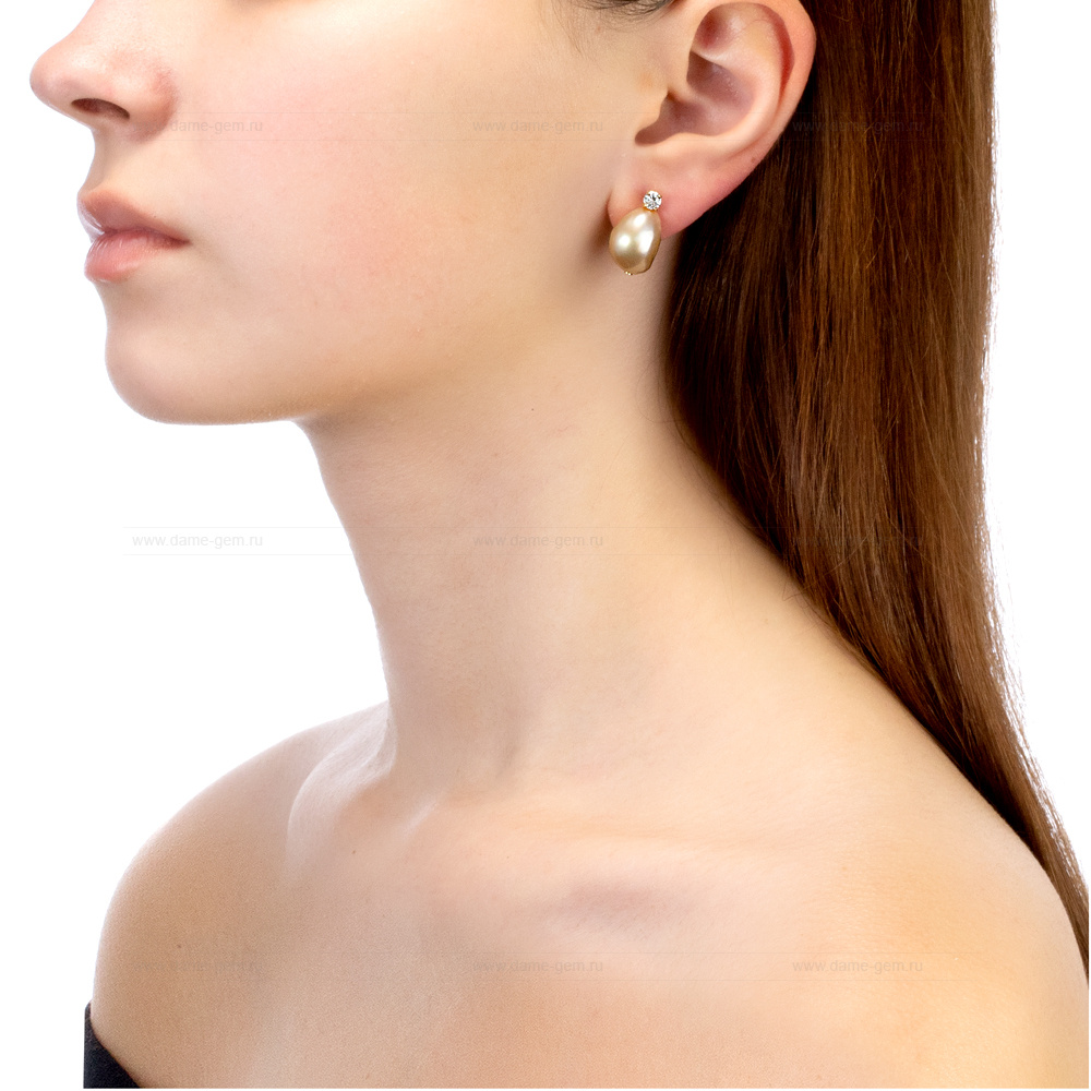 Серьги из серебра с золотистыми жемчужинами "Барокко" 11-12 мм. Артикул 12606