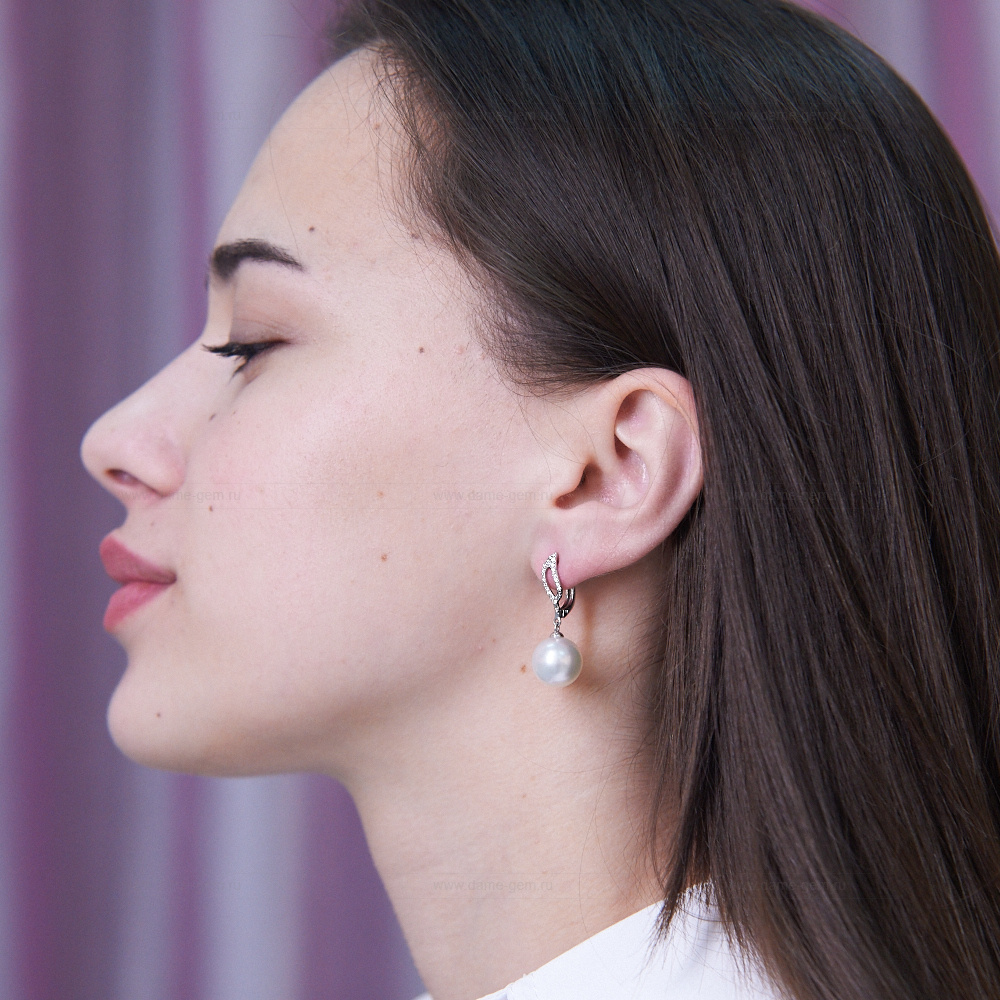 Серьги из золота 585 пробы с белыми Австралийскими жемчужинами 13-13,5 мм. Артикул 10688