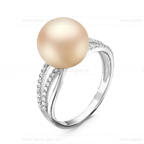 Кольцо из серебра 925 пробы с розовой жемчужиной 10,5-11 мм. Артикул 8748