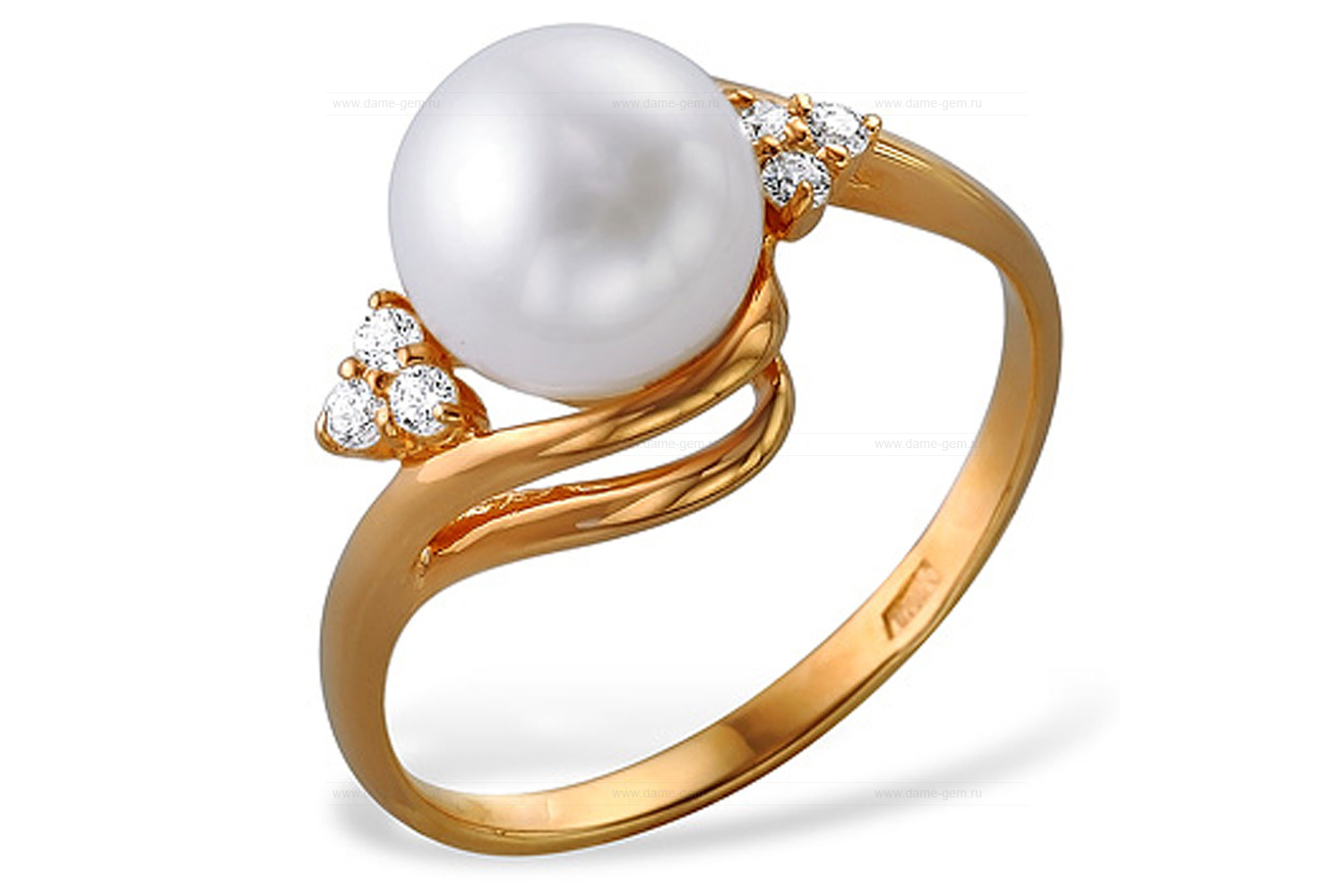 Кольцо из серебра 925 пробы с белой речной жемчужиной 7-7,5 мм. Артикул 11422