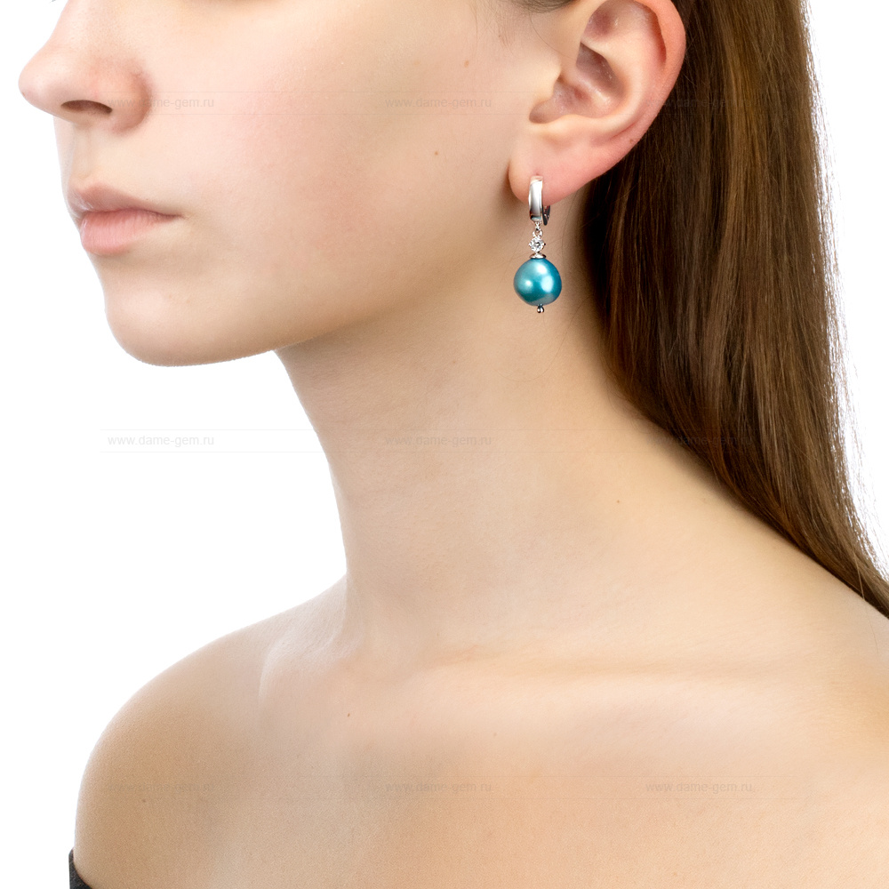 Серьги из серебра с голубыми жемчужинами 11-12 мм. Артикул 11562
