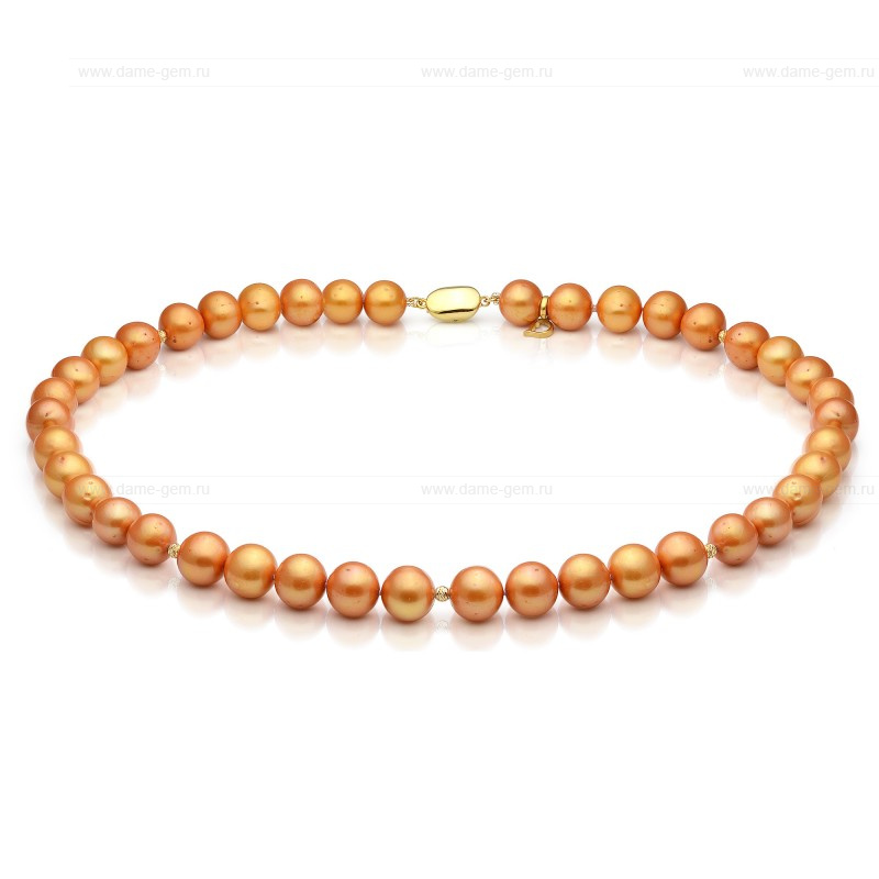 Ожерелье со вставками из золотистого жемчуга 8,5-9,5 мм. Качество жемчуга наивысшее ААА. Артикул 9736