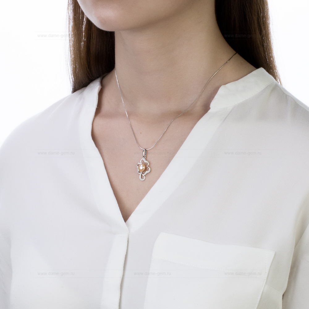 Кулон из серебра с розовой речной жемчужиной 7-7,5 мм. Артикул 10842 Кулон из серебра с розовой речной жемчужиной 7-7,5 мм. Артикул 10842