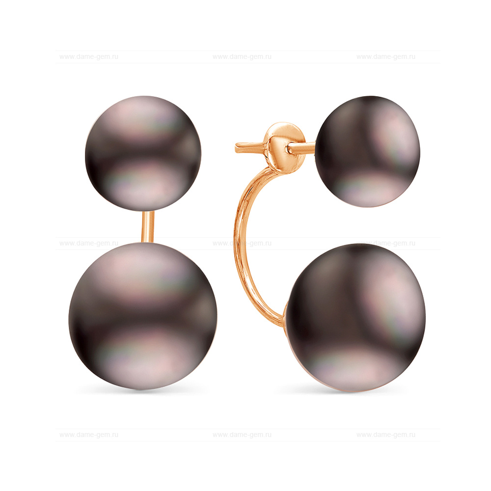 Двойные пусеты "Dior" из серебра с черными жемчужинами 7,5-10 мм. Артикул 11529