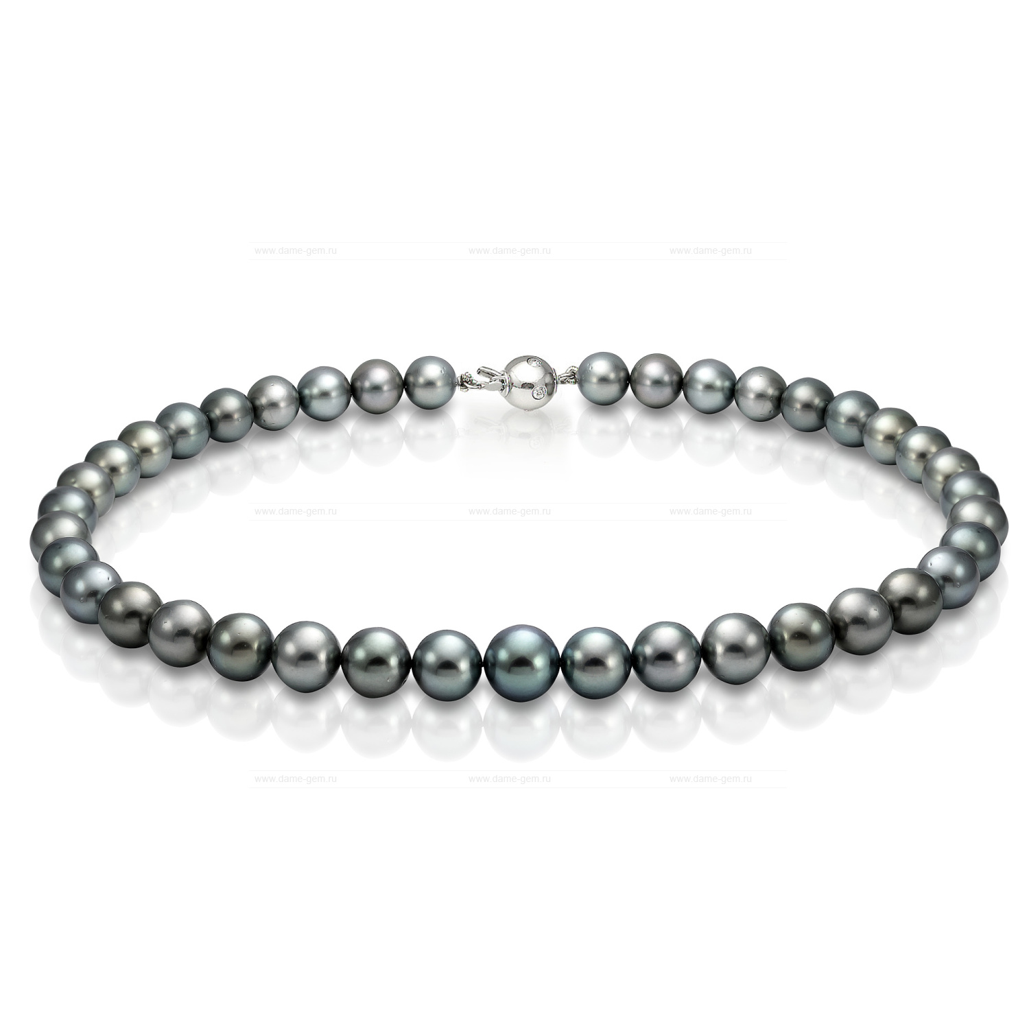 Ожерелье из черного круглого морского Таитянского жемчуга 10-12,3 мм. Качество жемчуга наивысшее ААА. Артикул 9498