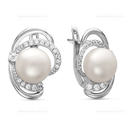Серьги из белого золота с белыми жемчужинами 8,5-9 мм. Артикул 9299