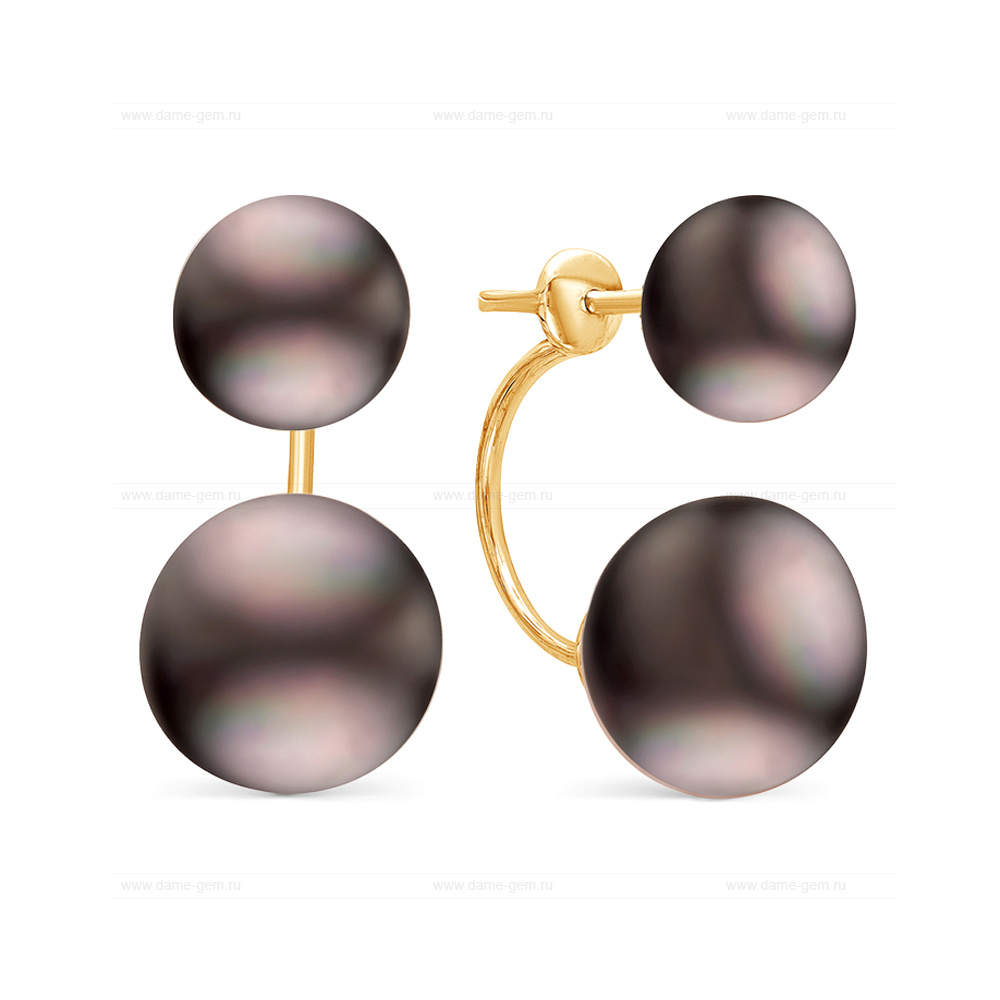 Двойные пусеты "Dior" из серебра с черными речным жемчугом 8,5-11 мм. Артикул 11224